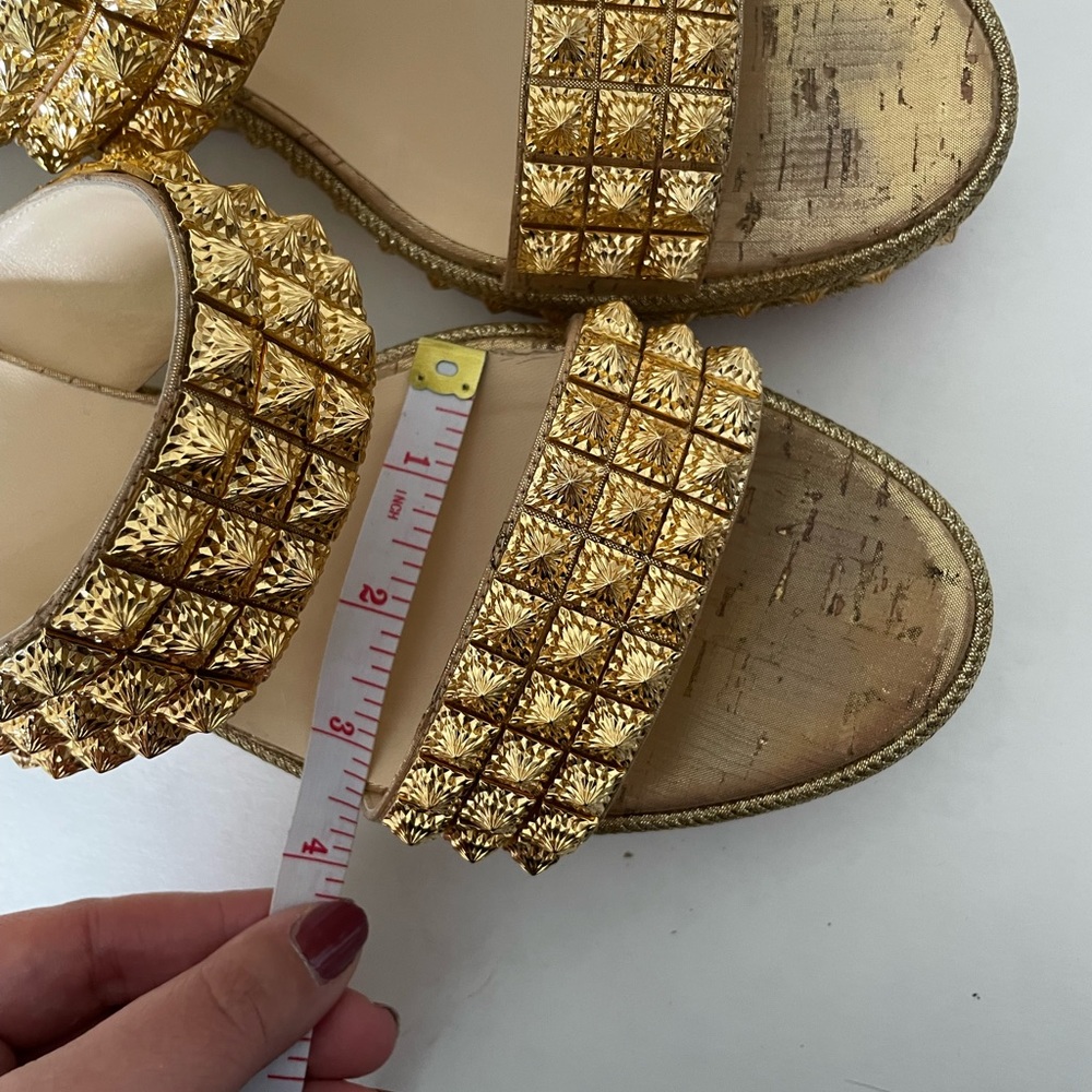 RARE Christian Louboutin Gold Spike Red Sole Platform Sandal Espadrille - Picture 12 of 16